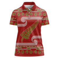 New Zealand Christmas Women Polo Shirt Meri Kirihimete Silver Fern Knit Style Green Color LT03 Female Green - Polynesian Pride