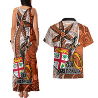 Fiji Australia Rugby Couples Matching Tank Maxi Dress and Hawaiian Shirt Kangaroo and Palm Tree Orange Tapa Pattern Mix Aboriginal LT03 - Polynesian Pride