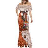Fiji Australia Rugby Mermaid Dress Kangaroo and Palm Tree Orange Tapa Pattern Mix Aboriginal LT03 - Polynesian Pride