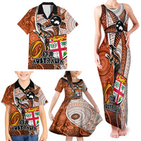 Personalised Fiji Australia Rugby Family Matching Tank Maxi Dress and Hawaiian Shirt Kangaroo and Palm Tree Orange Tapa Pattern Mix Aboriginal LT03 - Polynesian Pride