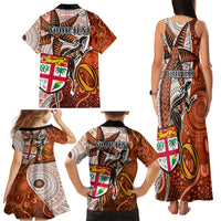 Personalised Fiji Australia Rugby Family Matching Tank Maxi Dress and Hawaiian Shirt Kangaroo and Palm Tree Orange Tapa Pattern Mix Aboriginal LT03 - Polynesian Pride