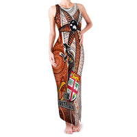 Personalised Fiji Australia Rugby Family Matching Tank Maxi Dress and Hawaiian Shirt Kangaroo and Palm Tree Orange Tapa Pattern Mix Aboriginal LT03 Mom's Dress Orange - Polynesian Pride