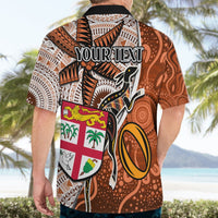 Personalised Fiji Australia Rugby Hawaiian Shirt Kangaroo and Palm Tree Orange Tapa Pattern Mix Aboriginal LT03 - Polynesian Pride
