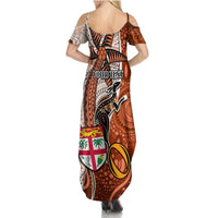 Personalised Fiji Australia Rugby Summer Maxi Dress Kangaroo and Palm Tree Orange Tapa Pattern Mix Aboriginal LT03 - Polynesian Pride
