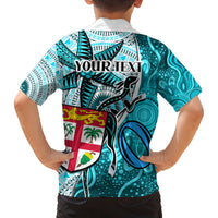 Personalised Fiji Australia Rugby Family Matching Tank Maxi Dress and Hawaiian Shirt Kangaroo and Palm Tree Blue Tapa Pattern Mix Aboriginal LT03 - Polynesian Pride