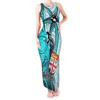 Personalised Fiji Australia Rugby Tank Maxi Dress Kangaroo and Palm Tree Blue Tapa Pattern Mix Aboriginal LT03 Women Blue - Polynesian Pride