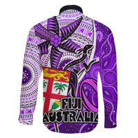 Fiji Australia Rugby Family Matching Mermaid Dress and Hawaiian Shirt Kangaroo and Palm Tree Purple Tapa Pattern Mix Aboriginal LT03 - Polynesian Pride