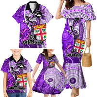 Personalised Fiji Australia Rugby Family Matching Mermaid Dress and Hawaiian Shirt Kangaroo and Palm Tree Purple Tapa Pattern Mix Aboriginal LT03 - Polynesian Pride