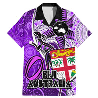 Personalised Fiji Australia Rugby Family Matching Mermaid Dress and Hawaiian Shirt Kangaroo and Palm Tree Purple Tapa Pattern Mix Aboriginal LT03 Dad's Shirt - Short Sleeve Purple - Polynesian Pride