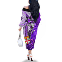Personalised Fiji Australia Rugby Family Matching Off Shoulder Long Sleeve Dress and Hawaiian Shirt Kangaroo and Palm Tree Purple Tapa Pattern Mix Aboriginal LT03 - Polynesian Pride