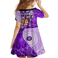 Personalised Fiji Australia Rugby Family Matching Off Shoulder Short Dress and Hawaiian Shirt Kangaroo and Palm Tree Purple Tapa Pattern Mix Aboriginal LT03 - Polynesian Pride