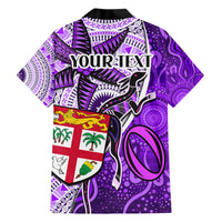 Personalised Fiji Australia Rugby Family Matching Short Sleeve Bodycon Dress and Hawaiian Shirt Kangaroo and Palm Tree Purple Tapa Pattern Mix Aboriginal LT03 - Polynesian Pride