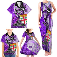 Personalised Fiji Australia Rugby Family Matching Tank Maxi Dress and Hawaiian Shirt Kangaroo and Palm Tree Purple Tapa Pattern Mix Aboriginal LT03 - Polynesian Pride