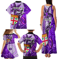 Personalised Fiji Australia Rugby Family Matching Tank Maxi Dress and Hawaiian Shirt Kangaroo and Palm Tree Purple Tapa Pattern Mix Aboriginal LT03 - Polynesian Pride