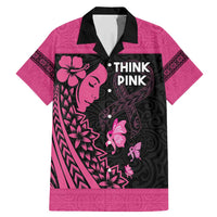 Breast Cancer Awareness Family Matching Mermaid Dress and Hawaiian Shirt Think Pink Polynesian Ribbon and Butterfly LT03 Dad's Shirt - Short Sleeve Pink - Polynesian Pride