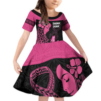 Breast Cancer Awareness Family Matching Off Shoulder Short Dress and Hawaiian Shirt Think Pink Polynesian Ribbon and Butterfly LT03 Daughter's Dress Pink - Polynesian Pride