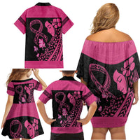 Breast Cancer Awareness Family Matching Off Shoulder Short Dress and Hawaiian Shirt Think Pink Polynesian Ribbon and Butterfly LT03 - Polynesian Pride