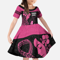 Breast Cancer Awareness Family Matching Puletasi and Hawaiian Shirt Think Pink Polynesian Ribbon and Butterfly LT03 Daughter's Dress Pink - Polynesian Pride