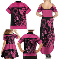 Breast Cancer Awareness Family Matching Summer Maxi Dress and Hawaiian Shirt Think Pink Polynesian Ribbon and Butterfly LT03 - Polynesian Pride