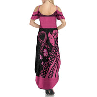 Breast Cancer Awareness Family Matching Summer Maxi Dress and Hawaiian Shirt Think Pink Polynesian Ribbon and Butterfly LT03 - Polynesian Pride