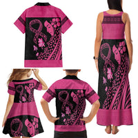 Breast Cancer Awareness Family Matching Tank Maxi Dress and Hawaiian Shirt Think Pink Polynesian Ribbon and Butterfly LT03 - Polynesian Pride