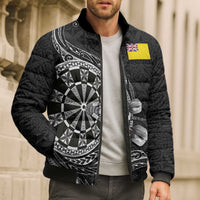 Personalised Niue Darts Masters Bomber Puffer Jacket Tribal Hiapo Dartboard - Polynesian Pride