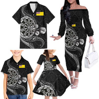 Personalised Niue Darts Masters Family Matching Off The Shoulder Long Sleeve Dress and Hawaiian Shirt Tribal Hiapo Dartboard LT03 - Polynesian Pride