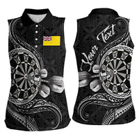 Personalised Niue Darts Masters Women Sleeveless Polo Shirt Tribal Hiapo Dartboard - Polynesian Pride