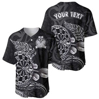 Personalised New Zealand Aotearoa Darts Masters Baseball Jersey Tribal Silver Fern and Ta Moko Dartboard - Polynesian Pride