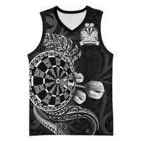 Personalised New Zealand Aotearoa Darts Masters Basketball Jersey Tribal Silver Fern and Ta Moko Dartboard LT03 Unisex Black - Polynesian Pride
