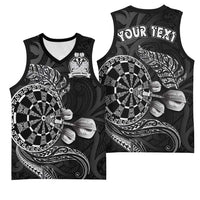 Personalised New Zealand Aotearoa Darts Masters Basketball Jersey Tribal Silver Fern and Ta Moko Dartboard LT03 - Polynesian Pride