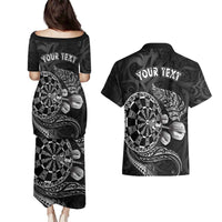 Personalised New Zealand Aotearoa Darts Masters Couples Matching Puletasi and Hawaiian Shirt Tribal Silver Fern and Ta Moko Dartboard LT03 - Polynesian Pride