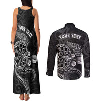 Personalised New Zealand Aotearoa Darts Masters Couples Matching Tank Maxi Dress and Long Sleeve Button Shirt Tribal Silver Fern and Ta Moko Dartboard LT03 - Polynesian Pride