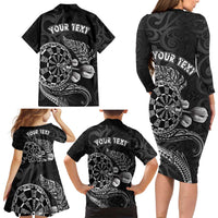 Personalised New Zealand Aotearoa Darts Masters Family Matching Long Sleeve Bodycon Dress and Hawaiian Shirt Tribal Silver Fern and Ta Moko Dartboard LT03 - Polynesian Pride