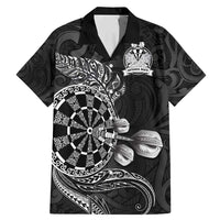 Personalised New Zealand Aotearoa Darts Masters Family Matching Mermaid Dress and Hawaiian Shirt Tribal Silver Fern and Ta Moko Dartboard LT03 Dad's Shirt - Short Sleeve Black - Polynesian Pride