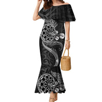 Personalised New Zealand Aotearoa Darts Masters Family Matching Mermaid Dress and Hawaiian Shirt Tribal Silver Fern and Ta Moko Dartboard LT03 Mom's Dress Black - Polynesian Pride