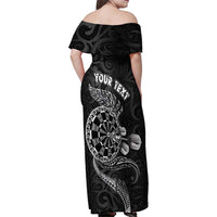 Personalised New Zealand Aotearoa Darts Masters Family Matching Off Shoulder Maxi Dress and Hawaiian Shirt Tribal Silver Fern and Ta Moko Dartboard LT03 - Polynesian Pride