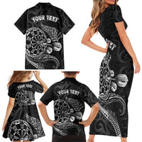 Personalised New Zealand Aotearoa Darts Masters Family Matching Short Sleeve Bodycon Dress and Hawaiian Shirt Tribal Silver Fern and Ta Moko Dartboard LT03 - Polynesian Pride