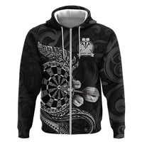 Personalised New Zealand Aotearoa Darts Masters Hoodie Tribal Silver Fern and Ta Moko Dartboard LT03 Zip Hoodie Black - Polynesian Pride