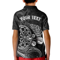 Personalised New Zealand Aotearoa Darts Masters Kid Polo Shirt Tribal Silver Fern and Ta Moko Dartboard LT03 - Polynesian Pride
