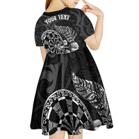 Personalised New Zealand Aotearoa Darts Masters Kid Short Sleeve Dress Tribal Silver Fern and Ta Moko Dartboard LT03 - Polynesian Pride