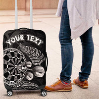 Personalised New Zealand Aotearoa Darts Masters Luggage Cover Tribal Silver Fern and Ta Moko Dartboard LT03 Black - Polynesian Pride