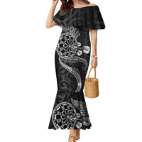 Personalised New Zealand Aotearoa Darts Masters Mermaid Dress Tribal Silver Fern and Ta Moko Dartboard LT03 Women Black - Polynesian Pride