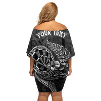 Personalised New Zealand Aotearoa Darts Masters Off Shoulder Short Dress Tribal Silver Fern and Ta Moko Dartboard LT03 - Polynesian Pride
