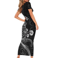 Personalised New Zealand Aotearoa Darts Masters Short Sleeve Bodycon Dress Tribal Silver Fern and Ta Moko Dartboard LT03 - Polynesian Pride
