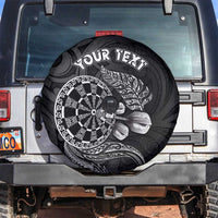 Personalised New Zealand Aotearoa Darts Masters Spare Tire Cover Tribal Silver Fern and Ta Moko Dartboard LT03 Black - Polynesian Pride