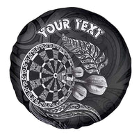 Personalised New Zealand Aotearoa Darts Masters Spare Tire Cover Tribal Silver Fern and Ta Moko Dartboard LT03 - Polynesian Pride
