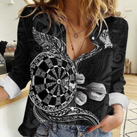 Personalised New Zealand Aotearoa Darts Masters Women Casual Shirt Tribal Silver Fern and Ta Moko Dartboard LT03 Female Black - Polynesian Pride