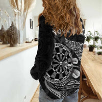 Personalised New Zealand Aotearoa Darts Masters Women Casual Shirt Tribal Silver Fern and Ta Moko Dartboard LT03 - Polynesian Pride