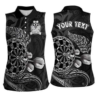 Personalised New Zealand Aotearoa Darts Masters Women Sleeveless Polo Shirt Tribal Silver Fern and Ta Moko Dartboard LT03 - Polynesian Pride